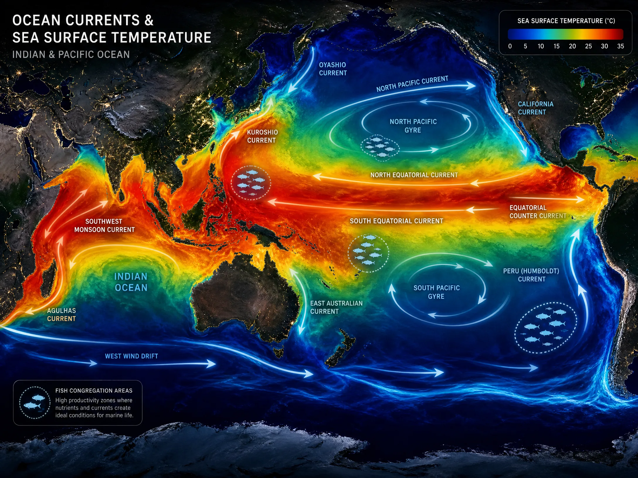 全球洋流与海温实‍时卫​星数据可视化地图